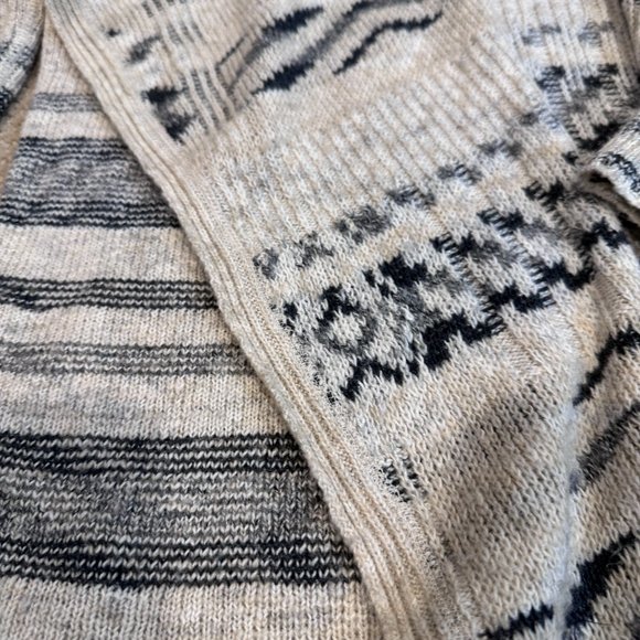 Lucky Brand Cardigan Sweater Boho Stripe Aztec Open Front Neutral MED #7W51782 - Picture 4 of 10